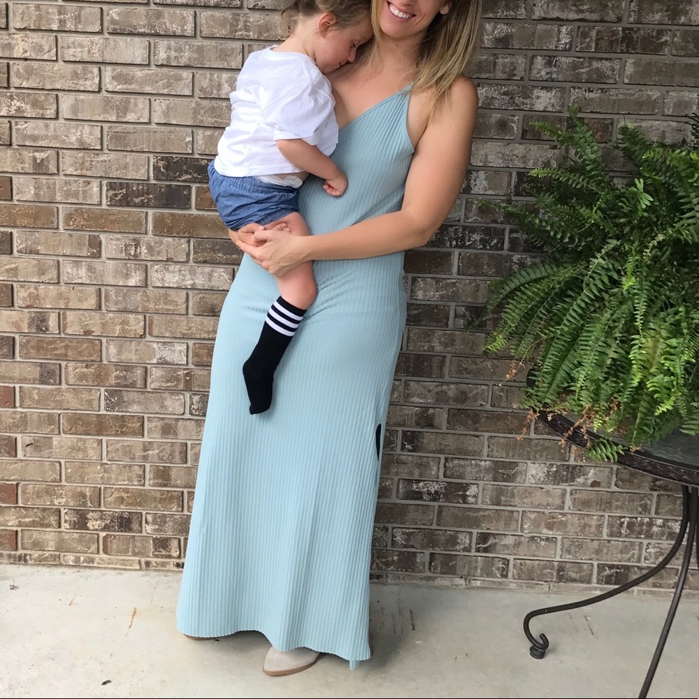 Razor Back Ribbed Maxi Dress - Sky Blue